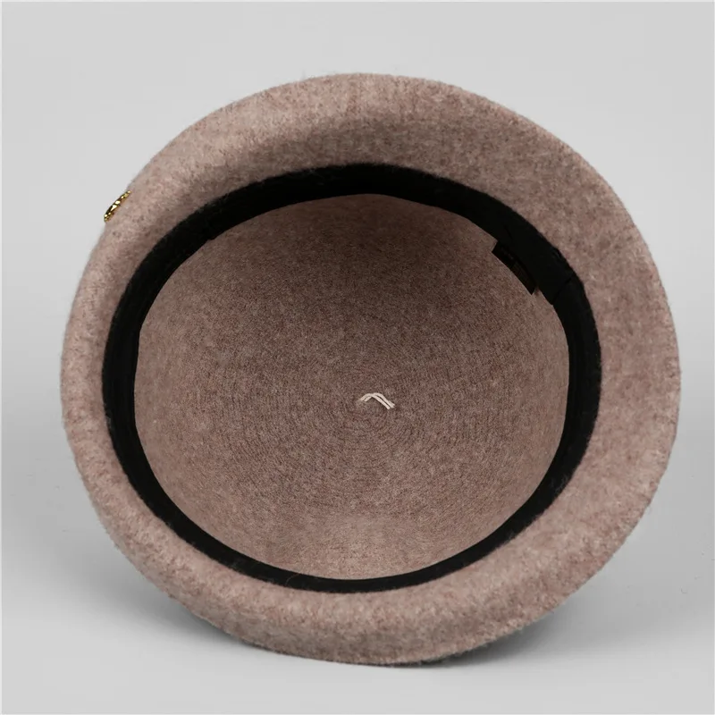 Wollrollrand-Bucket-Hut für Damen, weiche, warme Filz-Cloche-Kappe, einfarbig, Herbst-Winter, lässiger Fischerhut, Alltagskopfbedeckung – Detail 6