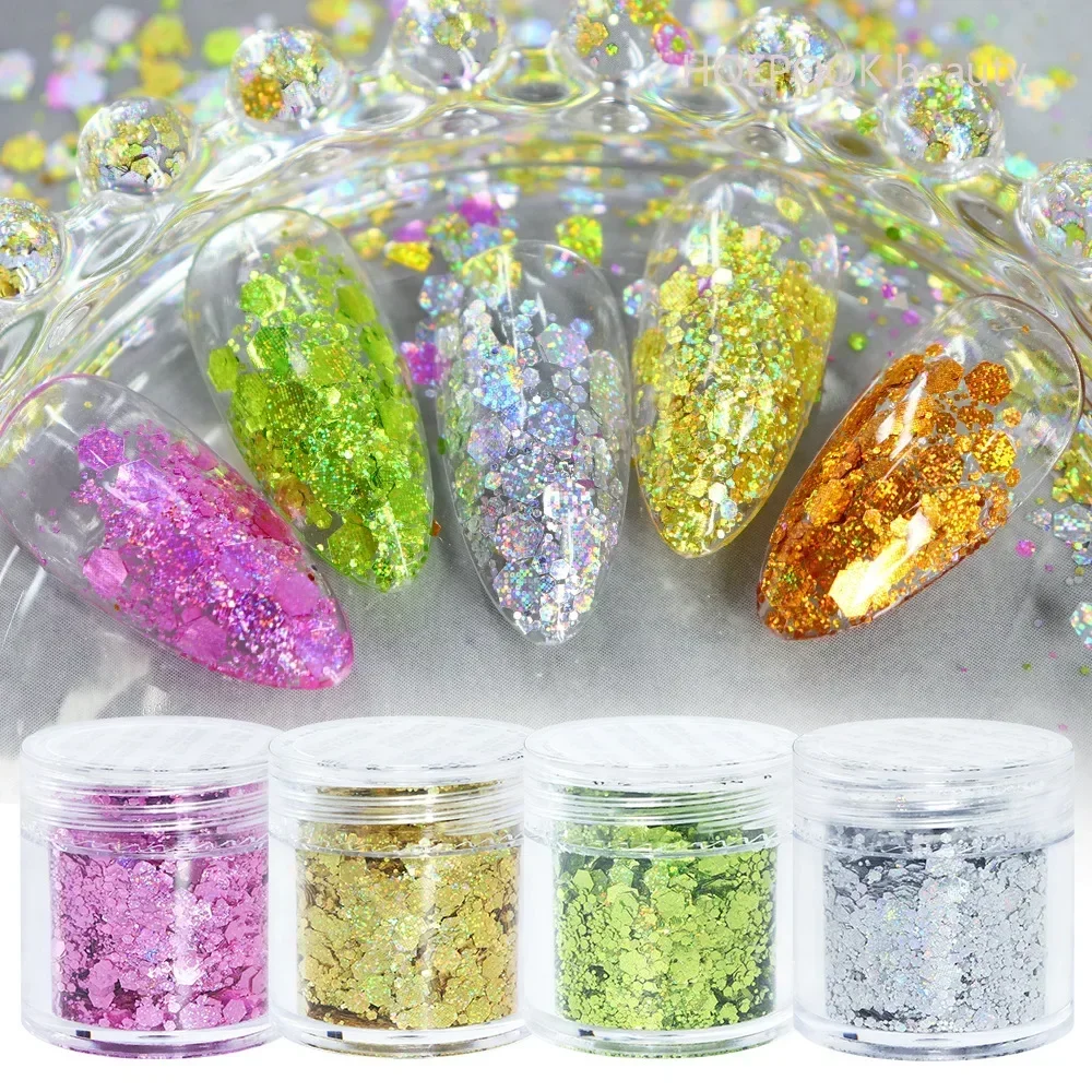 

10ml/bottle Explosive Star Point Laser Nail Art Sequin Glitter Mixed Size Nails Art Quicksand DIY Manicure for Women & Girls