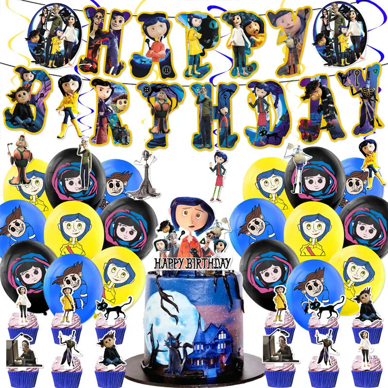 Coraline Thema Festival Feest Anime Actie Figuur Periferie Afbeelding Banner Cake Inserts Ballon Cosplay Decoratie Prop Groothandel