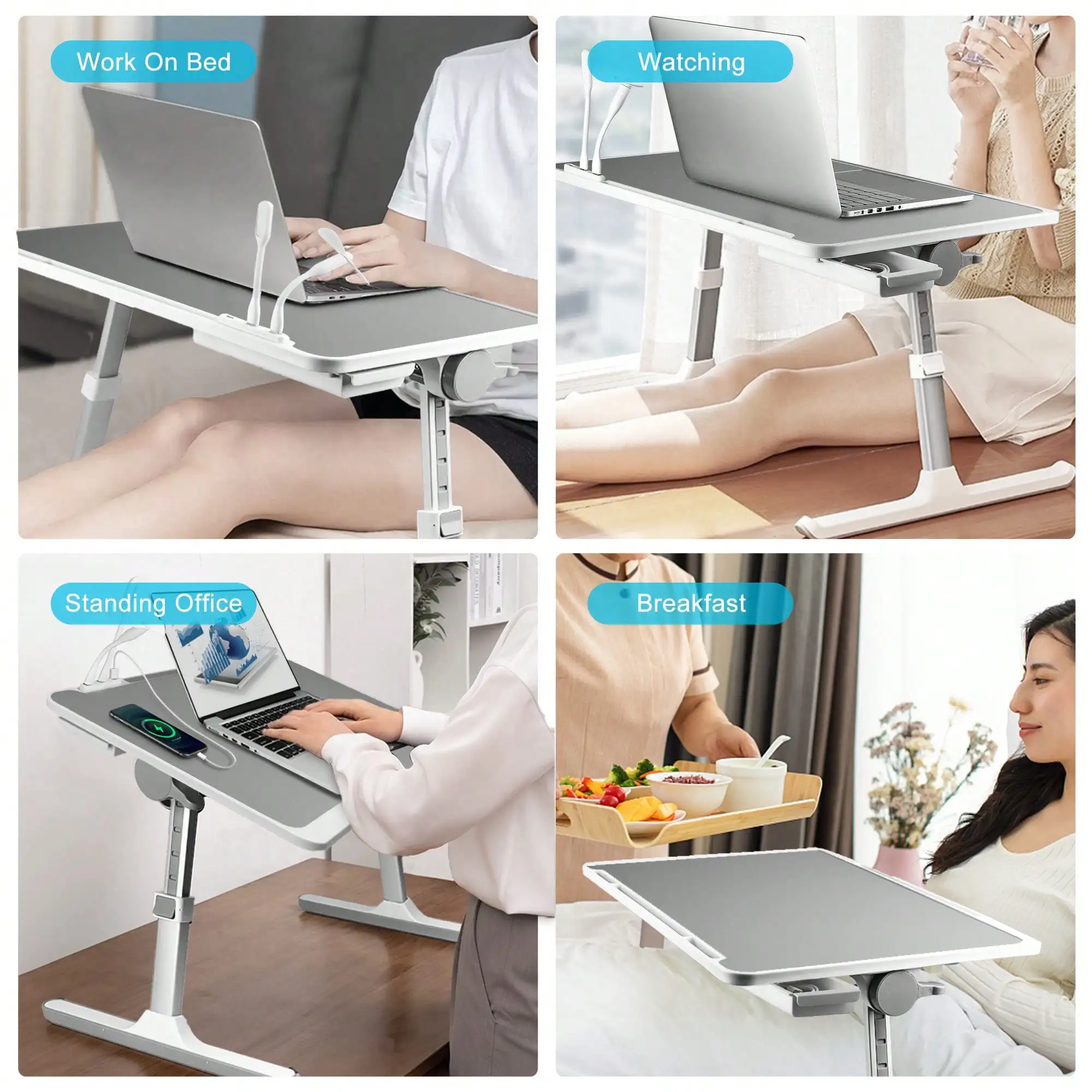 Adjustable Height & Angle Laptop Bed Desk - Portable Tray for Sofa, Reading, Writing, Breakfast & Laptop Use