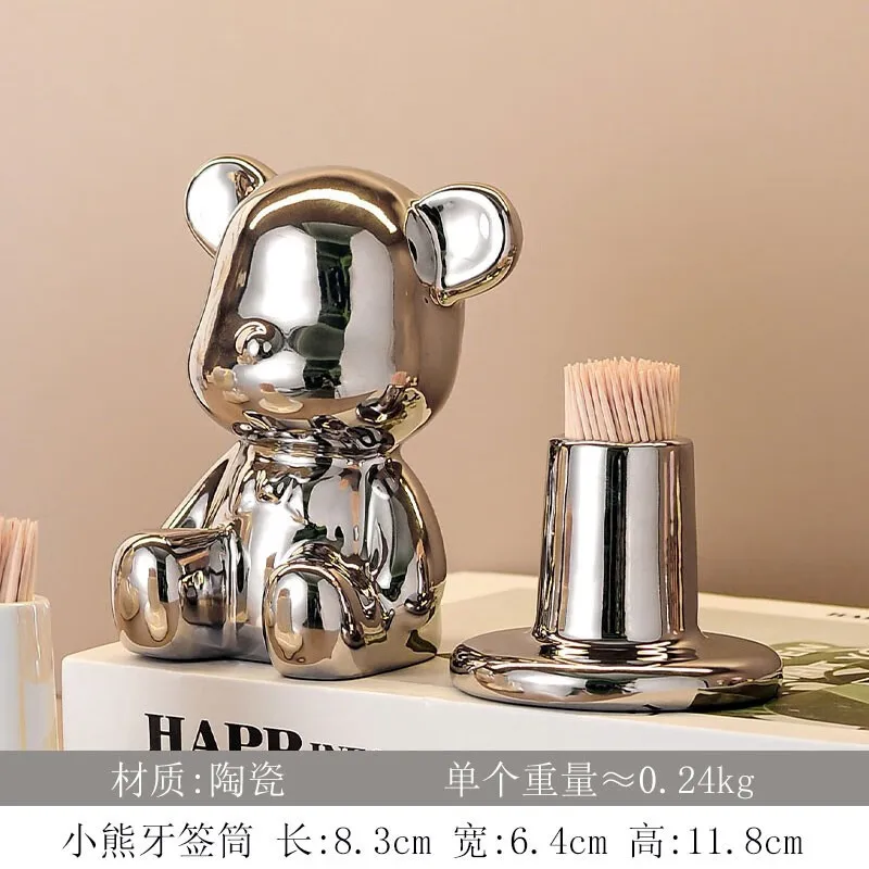 Luxury bear Toothpick box household supplieslovely ceramic toothpick box creative cotton toothpick toothpick floss boxdecoration