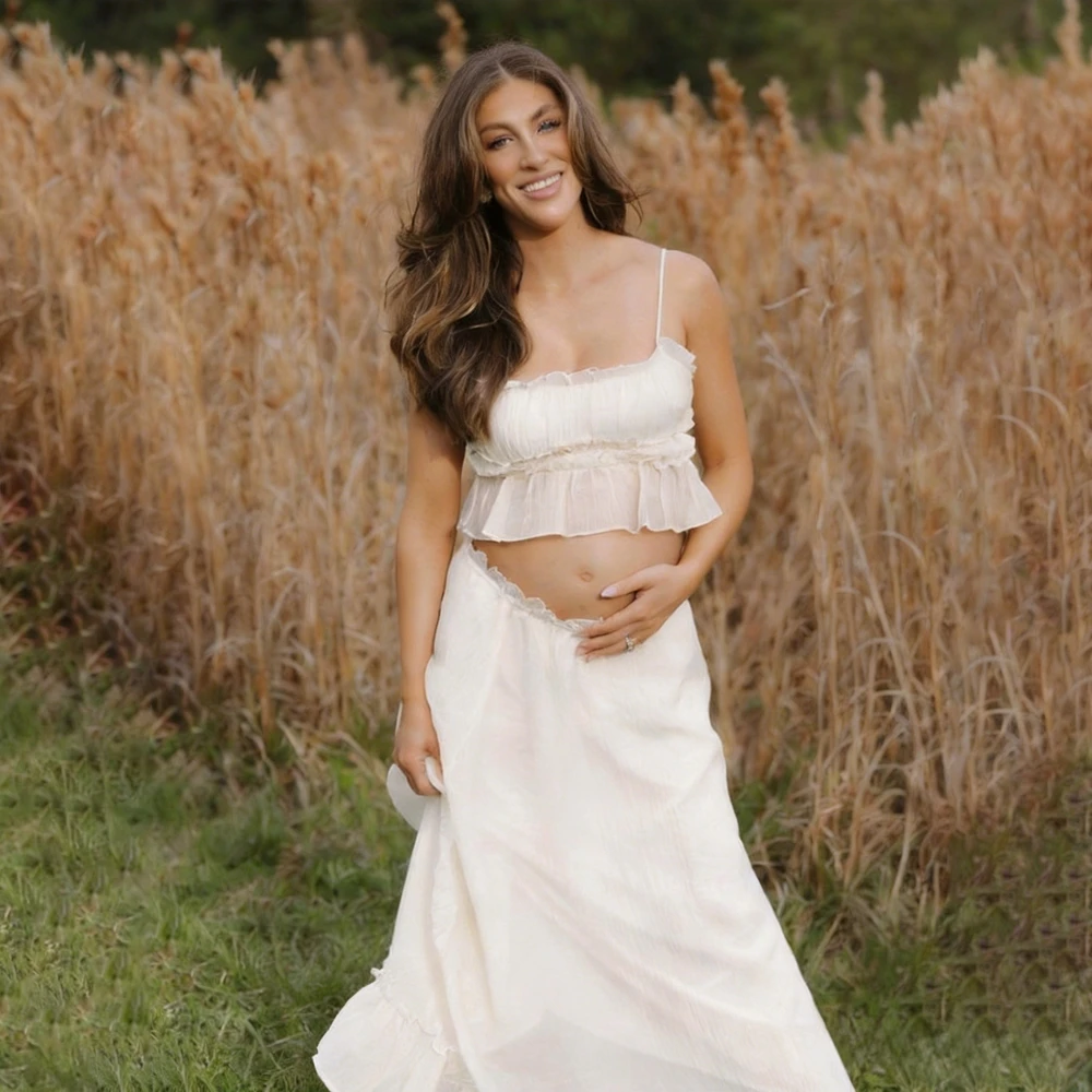 2 Pieces Maternity Photography Dress Crop Top Maxi Skirt Set Bohemian Pregnancy Gowns Photoshoot Outfits Clothes