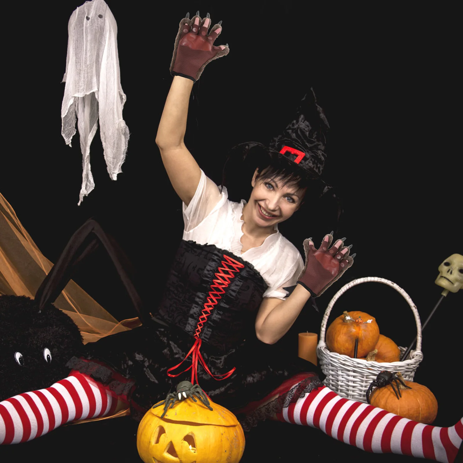 

1 Pair Gloves Soft Stretchy Horror Costume Accessory For Halloween Masquerade Carnival Party Devils Paws Gloves Wedding