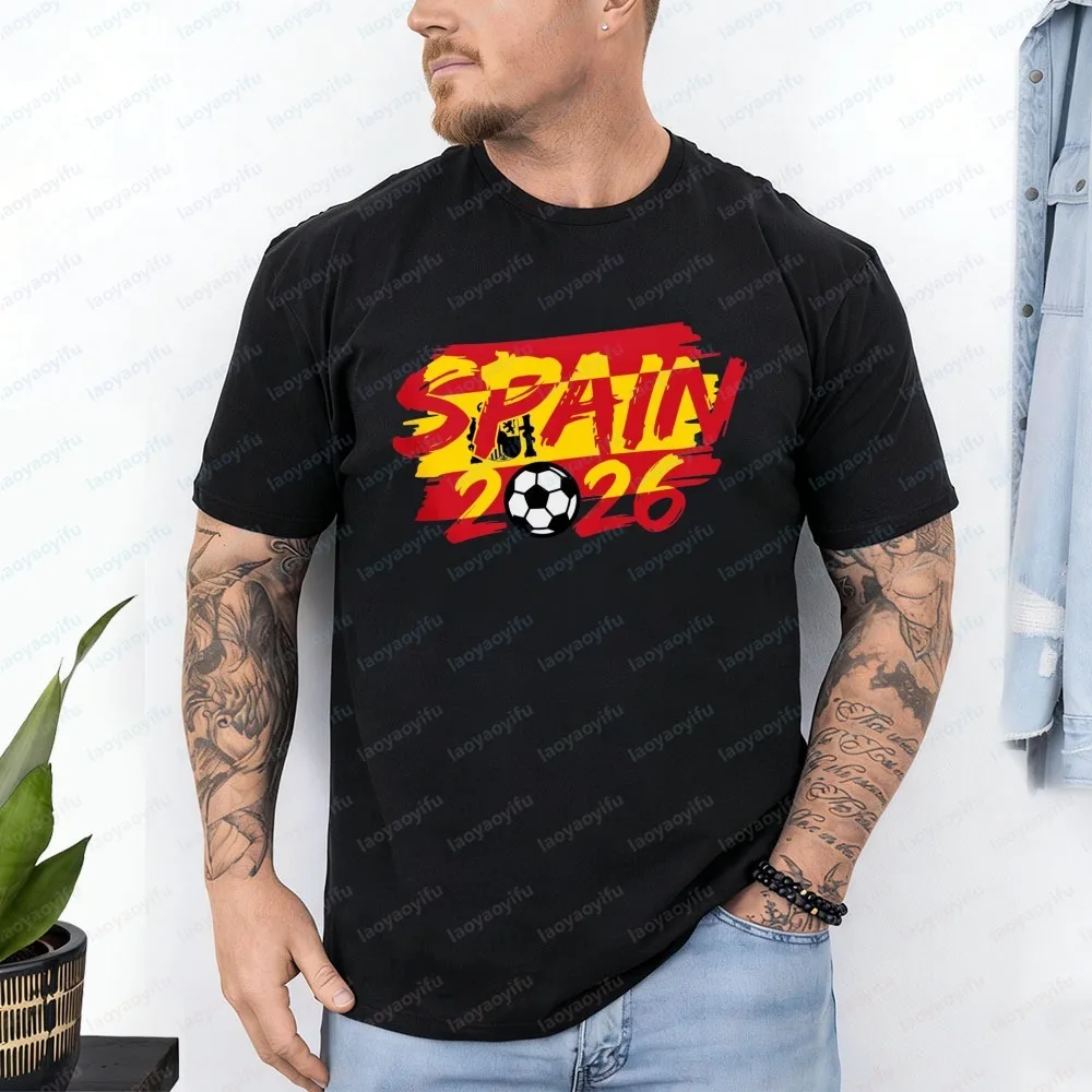 

Spanish Soccer Fan Tee 2026 Spain Football Design T-shirts for Men Patriotic Casual Tops Soccer Part Supplies Fashion Streetwear