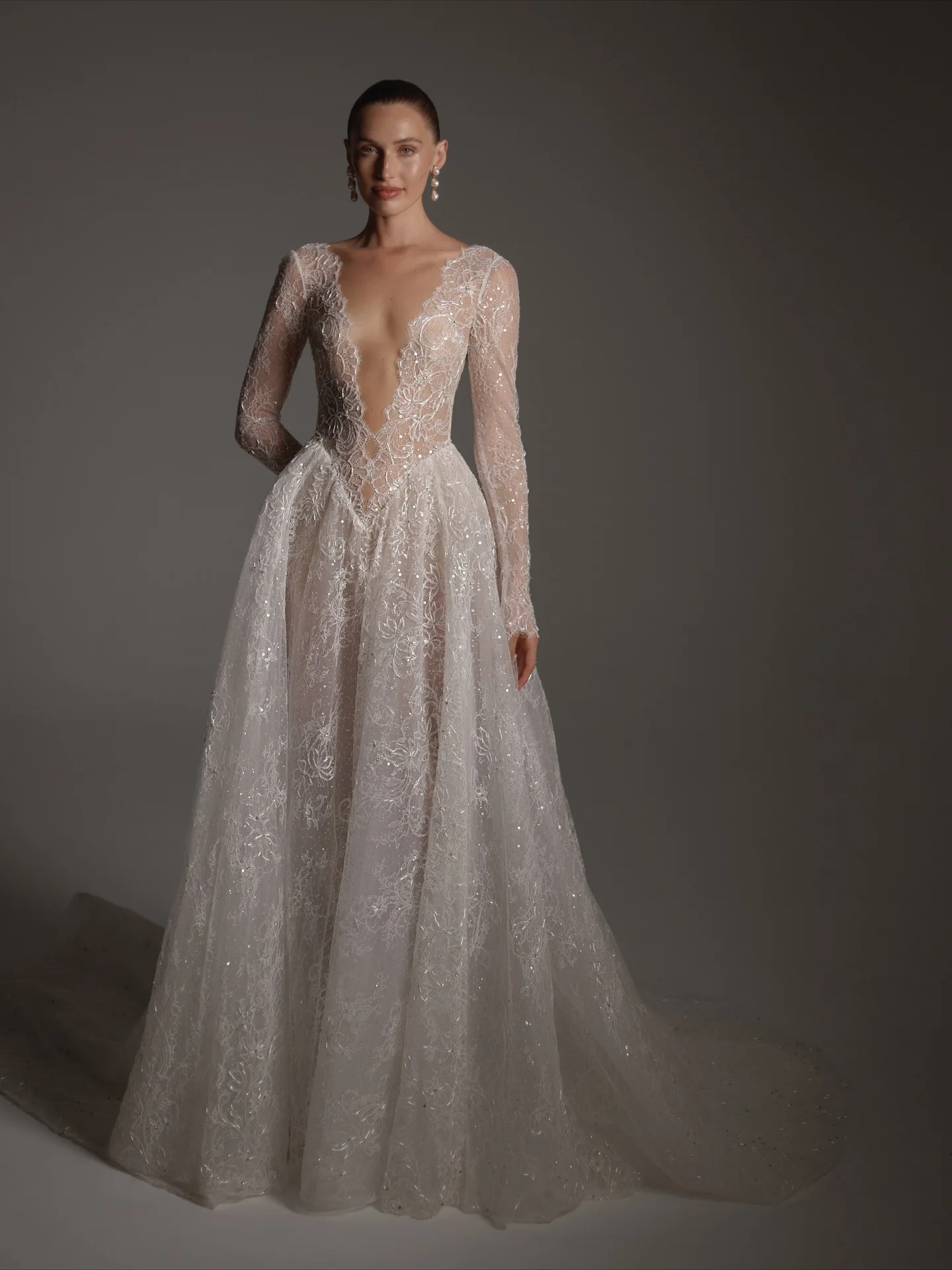 Spitze Brautkleid A-linie Kleider Langarm Vestidos De Novia Elegantes Lujo Vestido Corte Princesa Boda Boho Alta Costura