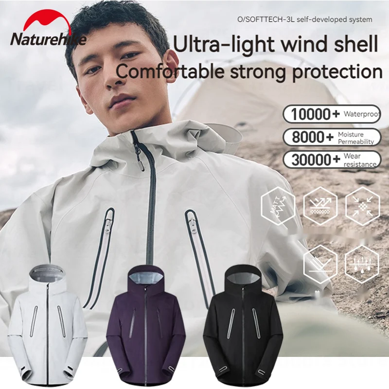 Naturehike Outdoors Ultralight Hard Shell Hooded Jacket Warm Waterproof Camping Climb Coat Breathable Wear-resistant Men Women