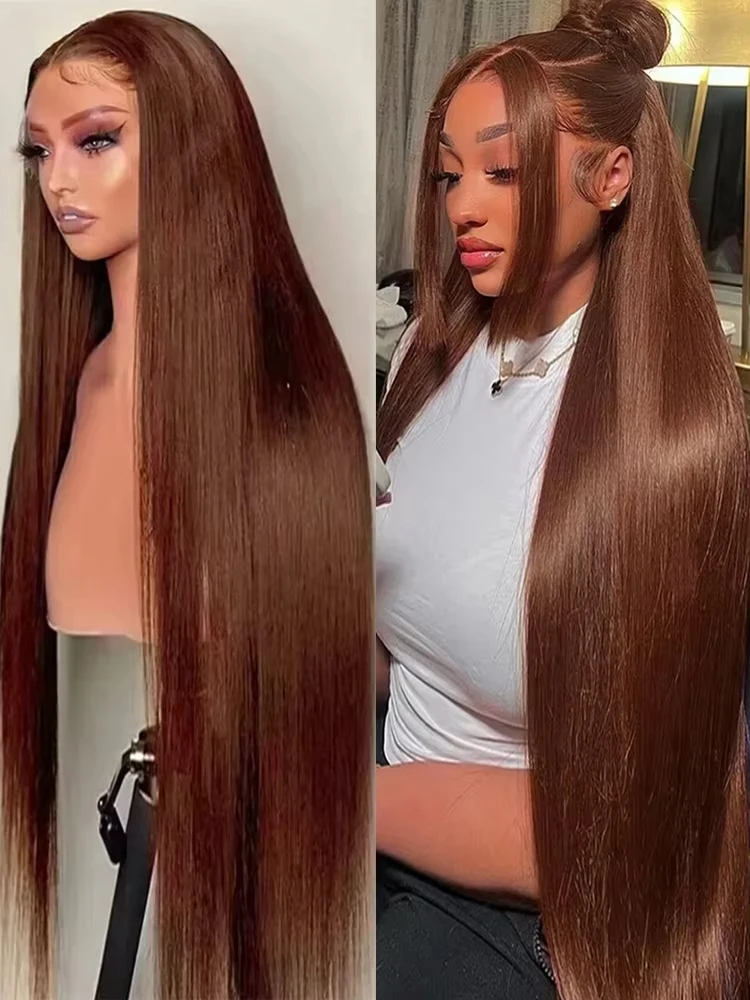 

Chocolate Brown Straight 13x4 13x6 HD Lace Front Wig Brazilian 20 Inches Bone Straight Human Hair Colored Wigs For Women 250%