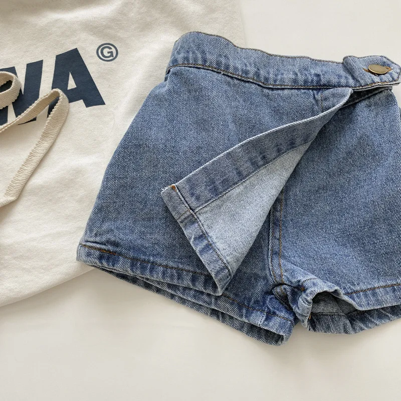 

Girls denim skirt pants 2024 summer new products children Korean version button-up versatile shorts baby girl jeans