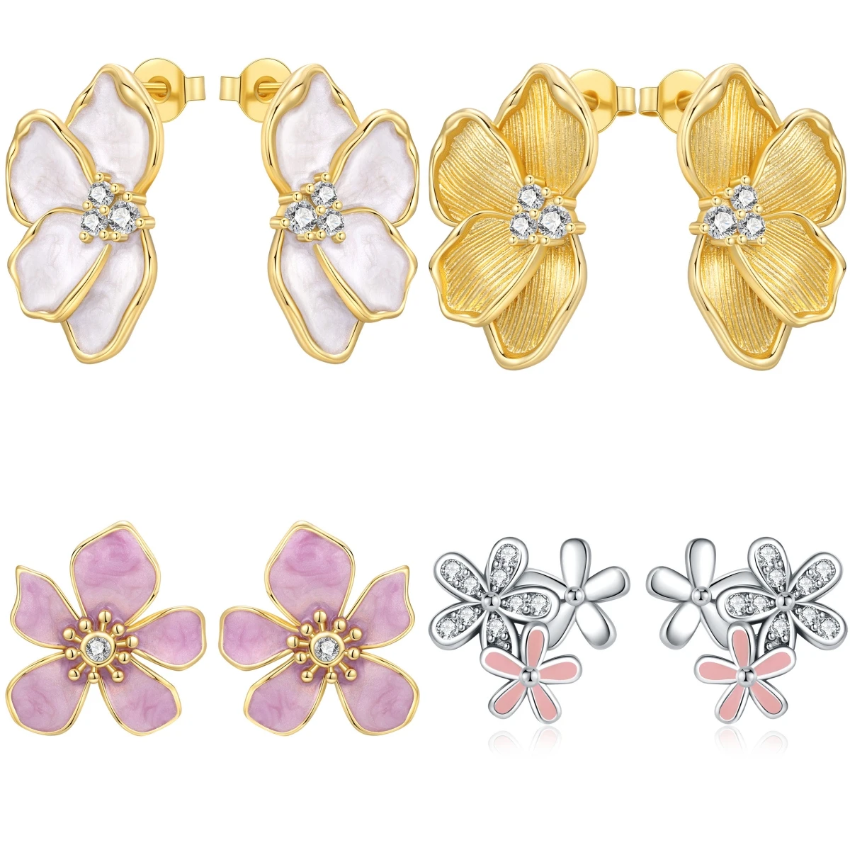 PANPOKI 925 Sterling Silber Schöne Blumen Ohrstecker für Damen S925 Schmuck Party Jubiläum Trendige Geschenke