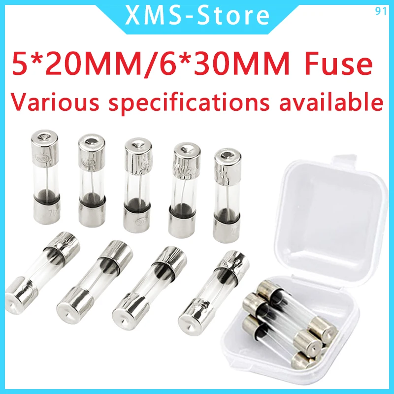 Fast-Blow Glass Tube Fuse 5*20mm  6*30MM 250V  Fuses 0.1A 0.2A 0.5A, 1A, 2A, 3A, 5A, 6A, 7A 8A, 10A, 12A 15A, 20A 25A 30A