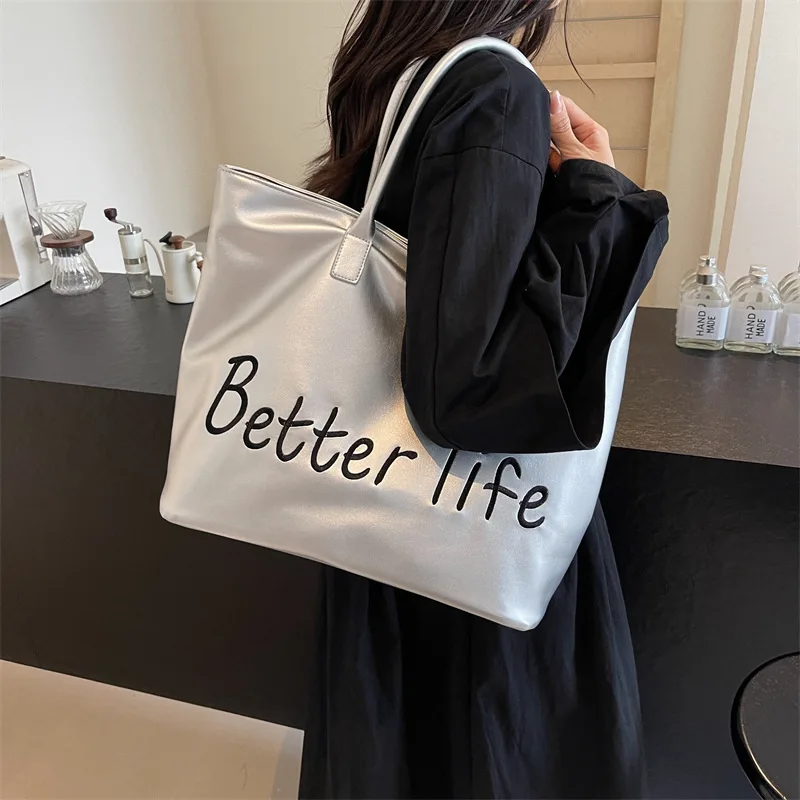 

Большая вместительная сумка для женщин, минималистичная дизайнерская роскошная сумка, стильная повседневная сумка через плечо с буквенным принтом для