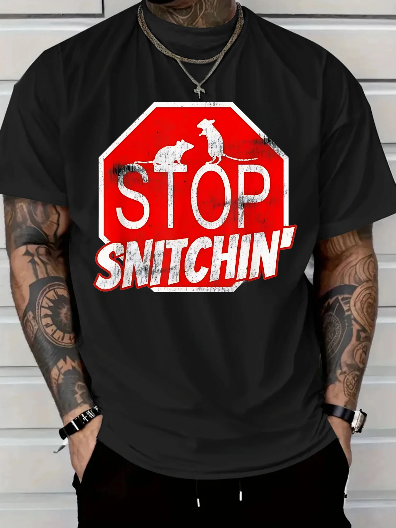 

2025 Men'S New Pure Cotton T-shirt STOP SNITCHIN Graphic Design Fashion Tee for Streetwear Style Men'S summer clothing