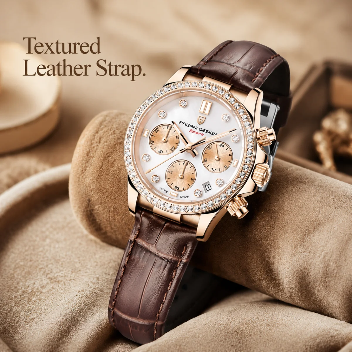 PAGANI DESIGN Women's Chronograph Quartz Watch Rose Gold Luxury Sapphire Stainless Steel Sport Elegant Women's Watch+Gift Box view 5