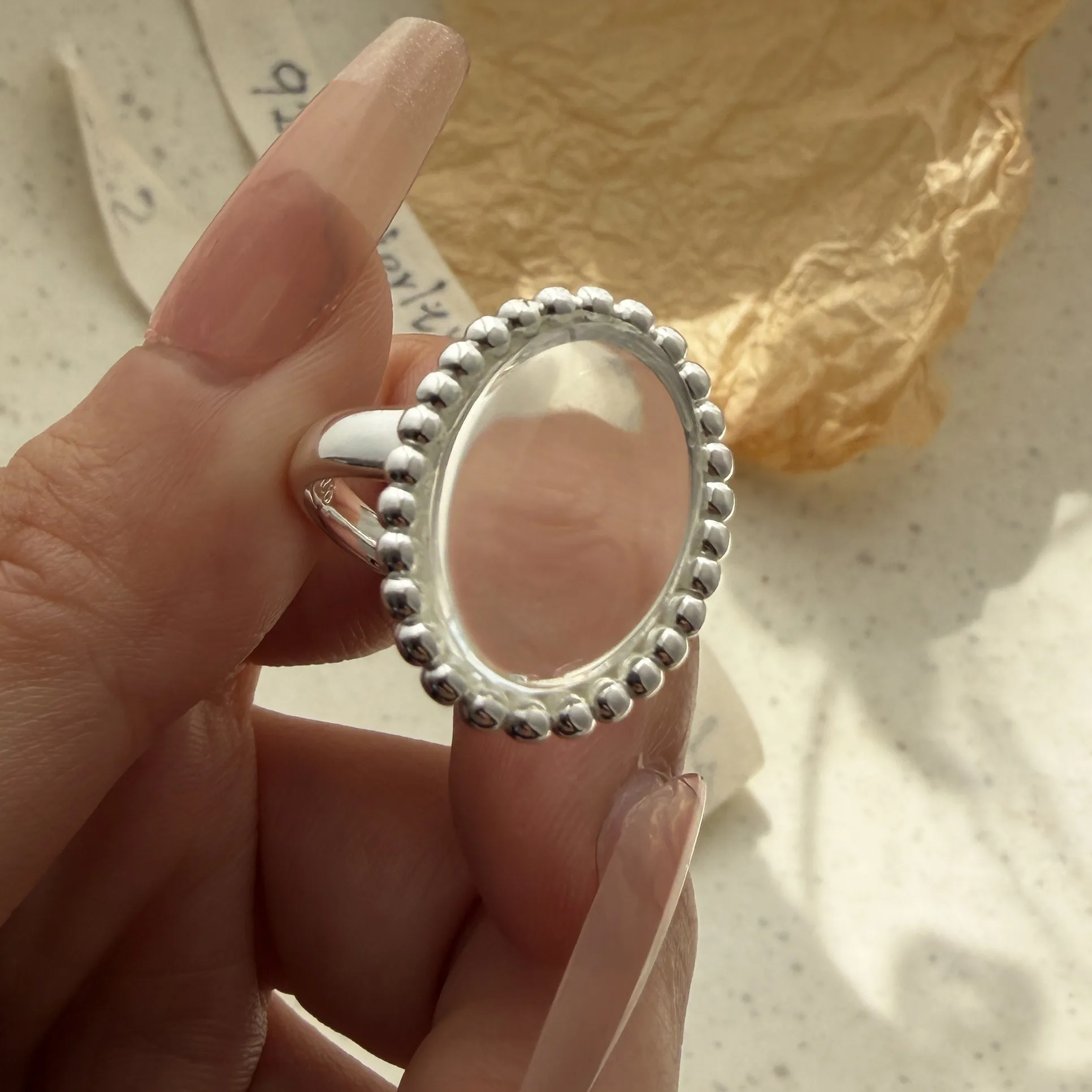 

925 Sterling Silver Rings for Women Couple Minimalist Handmade Simple Oval Stone Ring Fine Jewelry Gift Prevent Allergy