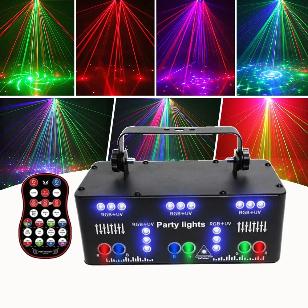 21 Hole DJ Disco Light RGB Party Beam Patterns Stage Laser Light Projector RGB UV LED Strobe Sound Party Holiday Wedding Lamp