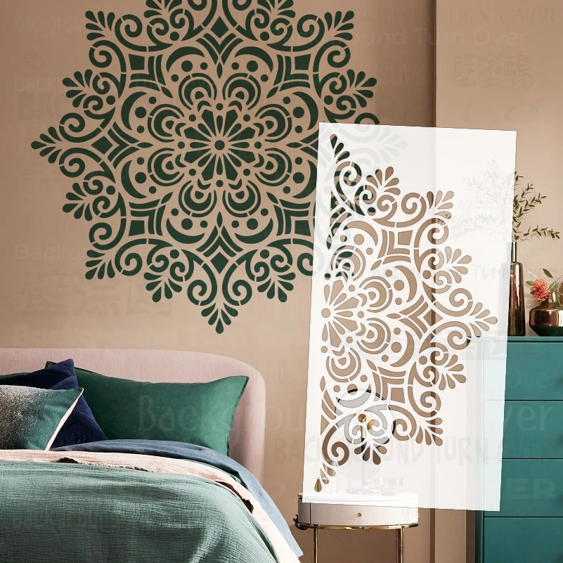 Mandala Big Round Flower Stencil Wall Painting Decor, Modelo de gesso, Fabricantes de móveis para pintar Putty, S496, 50cm - 90cm