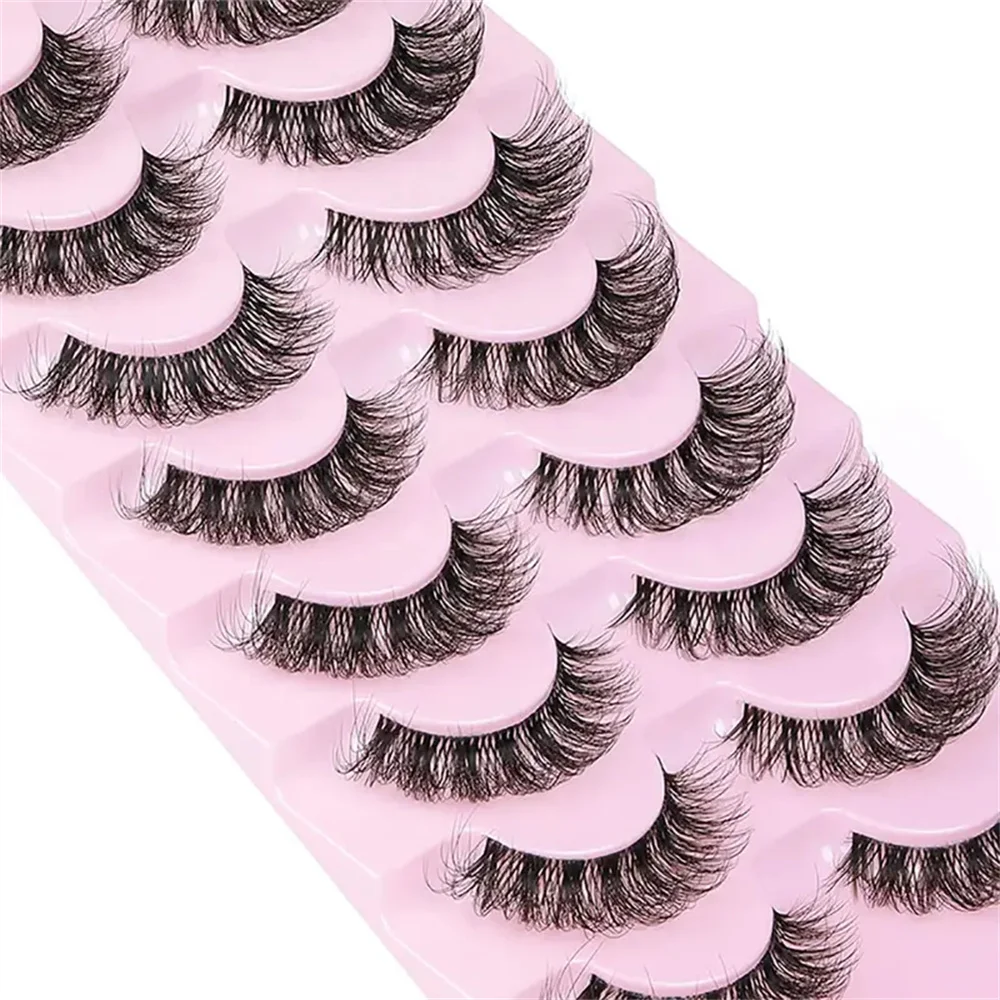 10 paires de faux cils épais et moelleux d'apparence naturelle, conception de tige transparente, accessoire de maquillage sans parfum