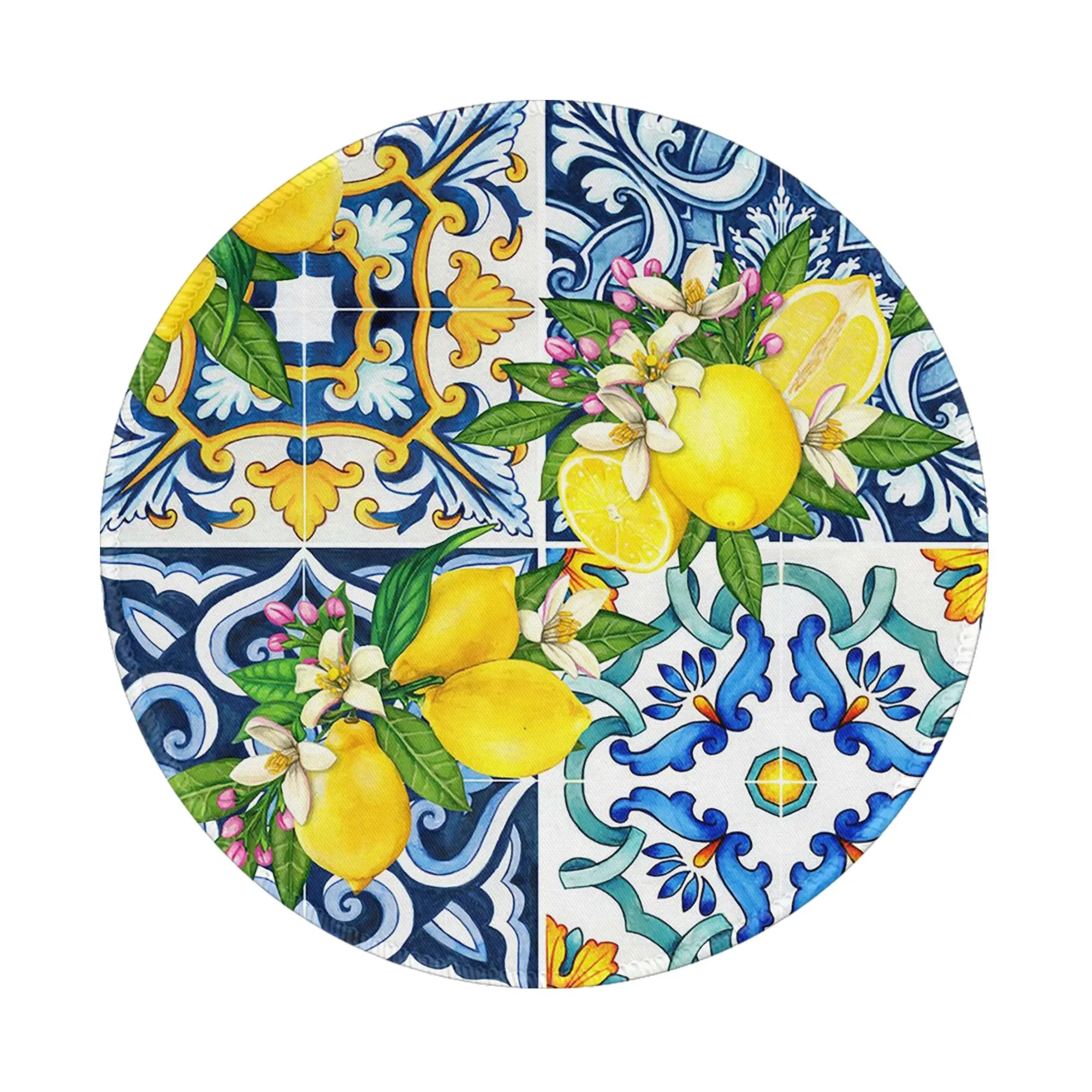 Bright Mediterranean Sicilian Tiles with Citrus Lemons Mouse Pad Computer Keyboard Mouse Mat Gamer PC Laptop Desk Mat Table Mats