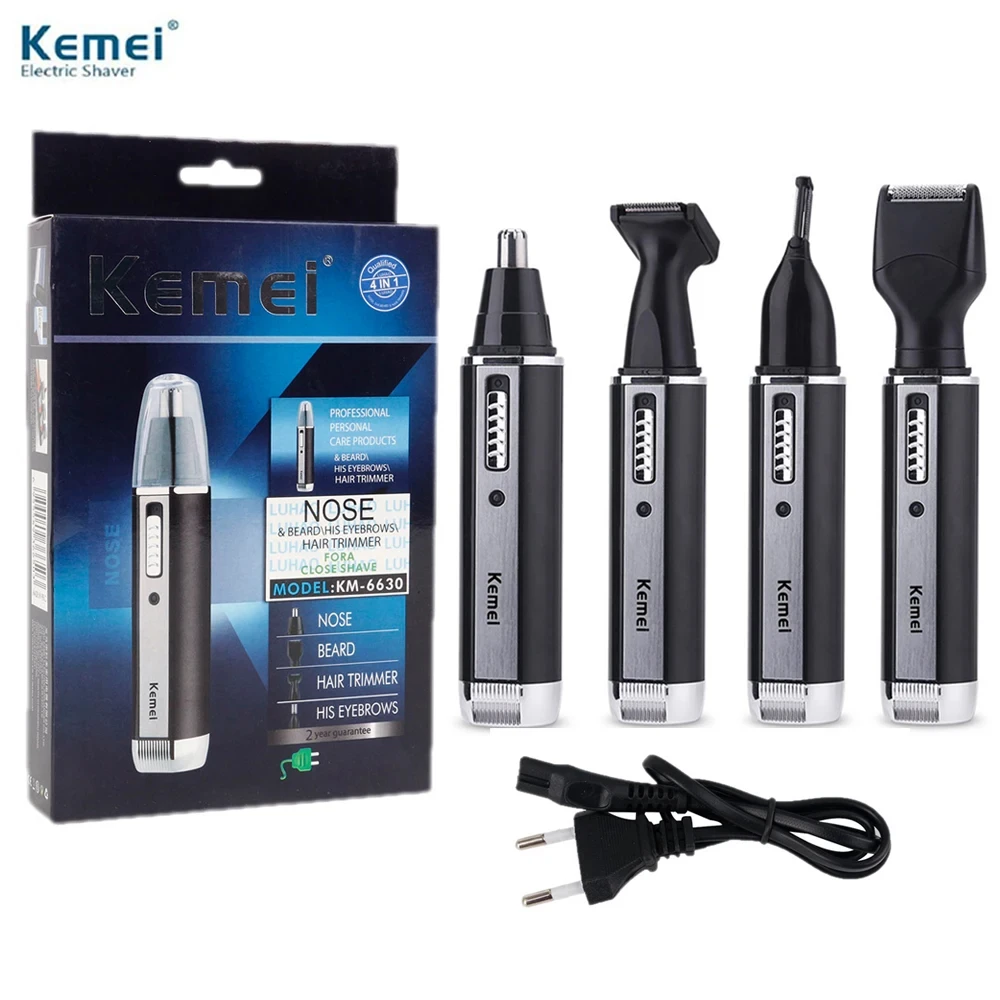 Kemei KM-6630 Nose Ear Hair Trimmer Rechargeable Electric Trimmer 4 IN 1 Electric Nose Trimmer Ear Beard Shaver Hair Cliper