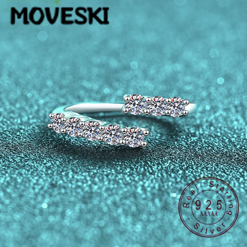 

925 Sterling Silver Dainty Double Row Moissanite Open Ring for Women 18K White Gold Plated Stackable Wedding Band