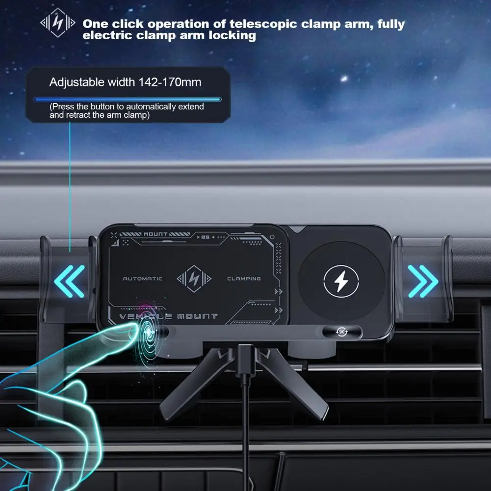 デュアルコイルワイヤレス充電器 15 ワット高速充電ワイヤレス車の充電器電話ホルダー自動回転マウント付き折りたたみ式電話用高