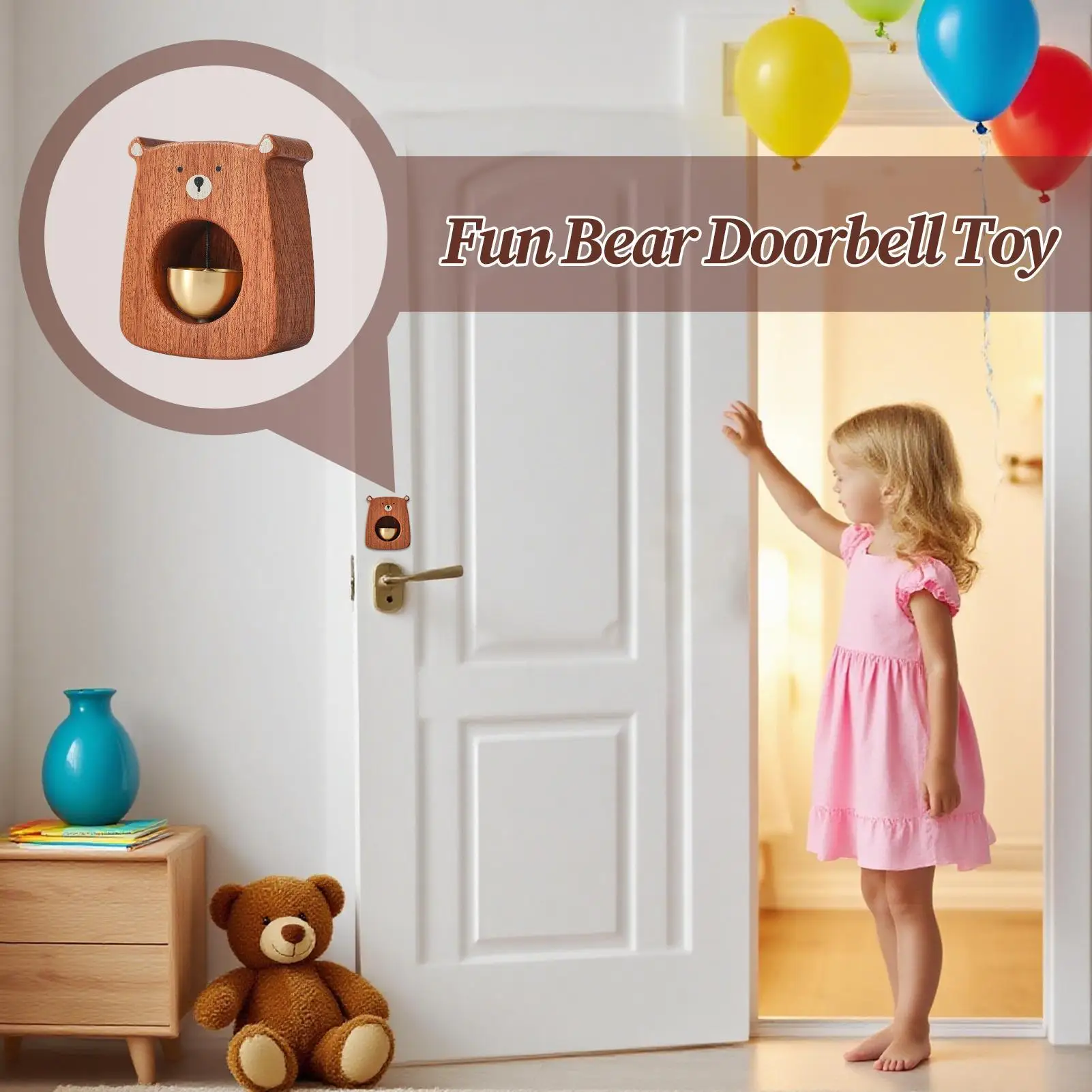 

Manual Doorbell Cute Wooden Bear Door Bell Figurine With Crisp Sound Home Decoration Tabletop Ornament For Youth Teens Toddler