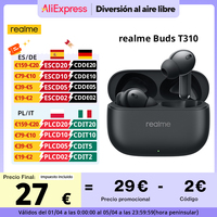 Global Version realme Buds T310 46dB Hybrid Noise Cancellation 40Hours Total Playback 12.4mm Dynamic Bass Driver IP55 Waterproof