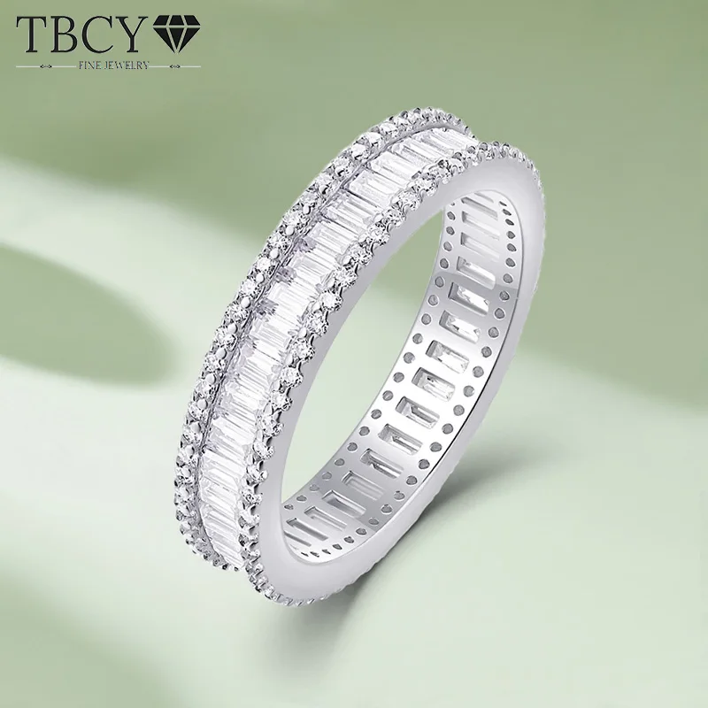 

TBCYD 7cttw D Color Round Emerald Cut Full Eternity Moissanite Rings For Women S925 Silver Engagement Wedding Band Jewelry Gifts