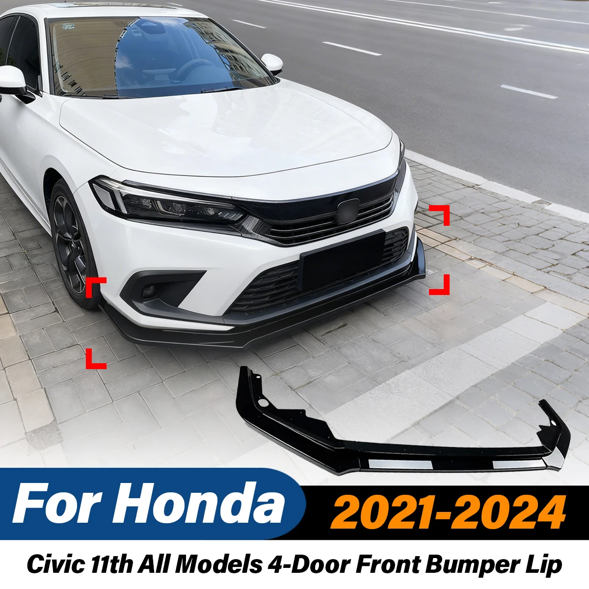

For Honda Civic 11th All Models 4-Door 2021 2022 2023 2024 Car Front Bumper Lip Sport Spoiler ABS Splitter Body Modification Kit