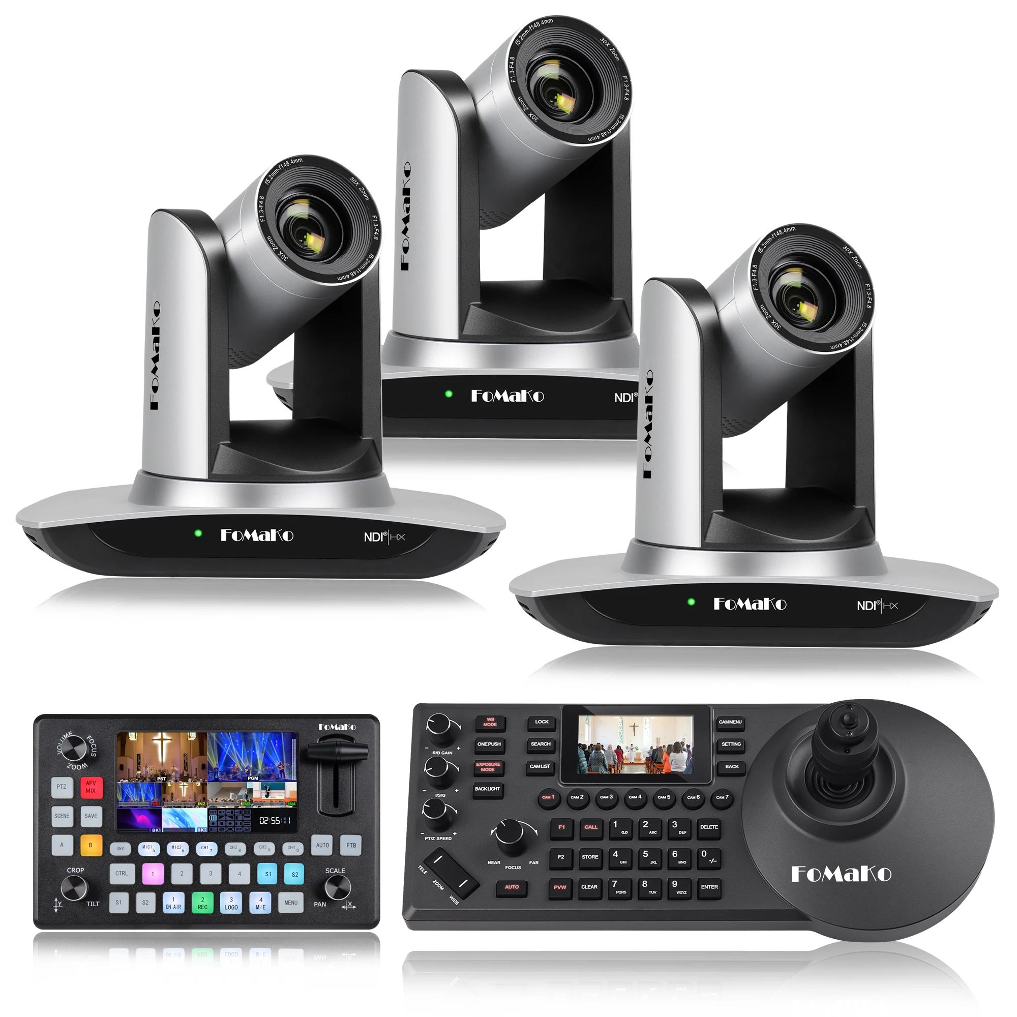 Hot Sale BN550 3*FMK30UH NDI HDMI 30X PTZ Camera Bundle + PTZ Camera Controller Joystick and Video Mixer Switcher for Conference