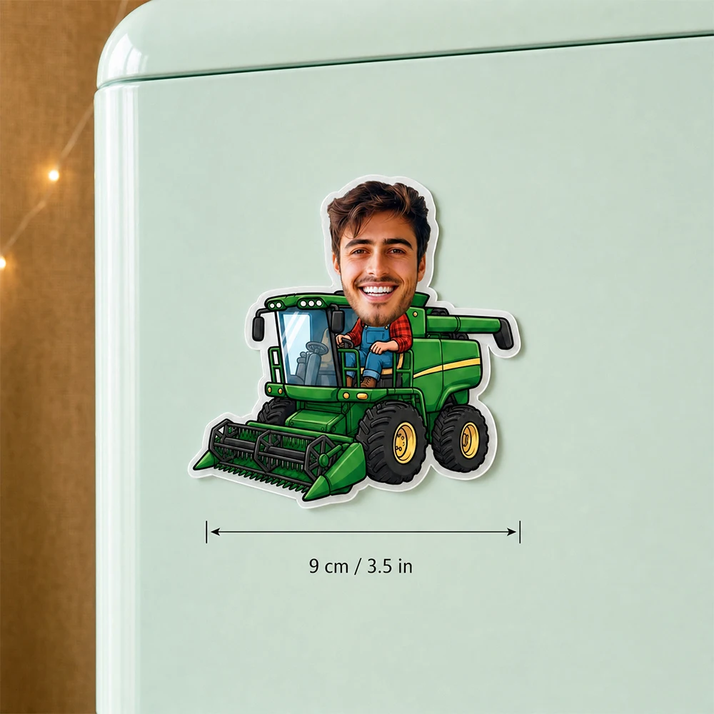 Personalized Photo Fridge Magnet,Vehicle Design,Truck Combine Harvester Refrigerator Decor, Farmhouse Kitchen Decoration