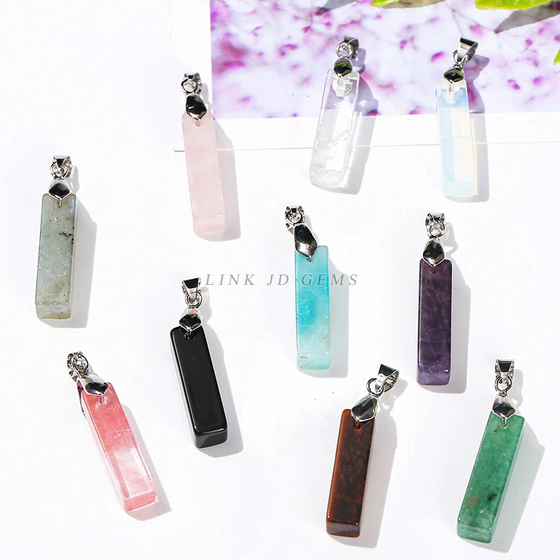 5 Pcs/lot Natural Stone Quartz Tiger Eye Amazon Stone Rectangular Pendant Small Charm For Jewelry Making DIY Necklace Accessory