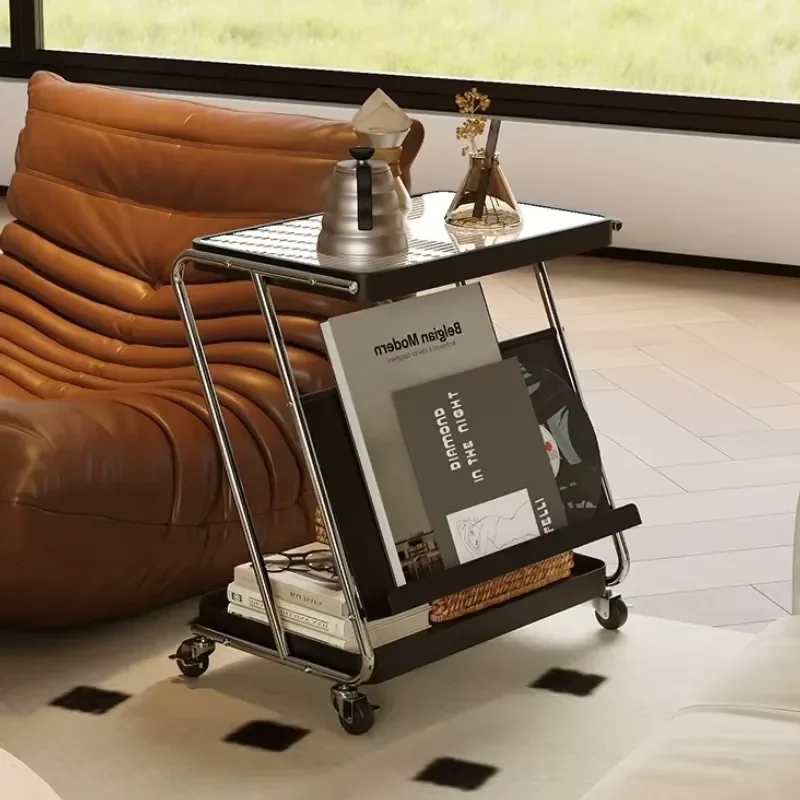 Modern Luxury Home Snack Cart Mobile Storage Shelf for Living Room Kitchen Island Organizer Furniture Side Table with Wheels