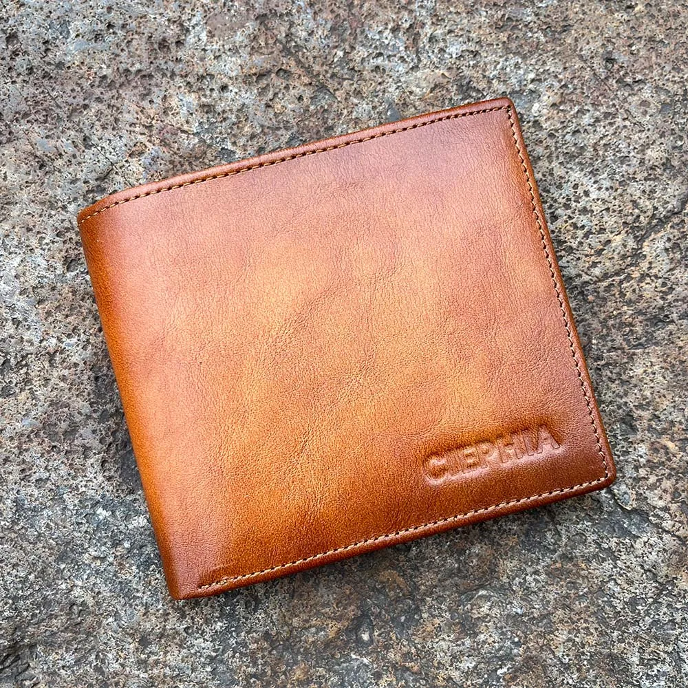 محافظ RFID من الجلد الطبيعي للرجال محفظة جلدية ثنائية الطي للرجال متعددة الوظائف حامل بطاقة الائتمان مع نافذة لبطاقة الهوية #5