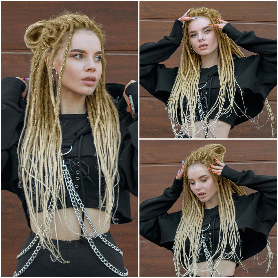 Extensions de Dreadlock Synthétiques à Double Extrémité, Tressage au Crochet Fait à la Main, Cheveux Naturels Lisses, Brun Ombré, pour Femme Noire, 24 Pouces