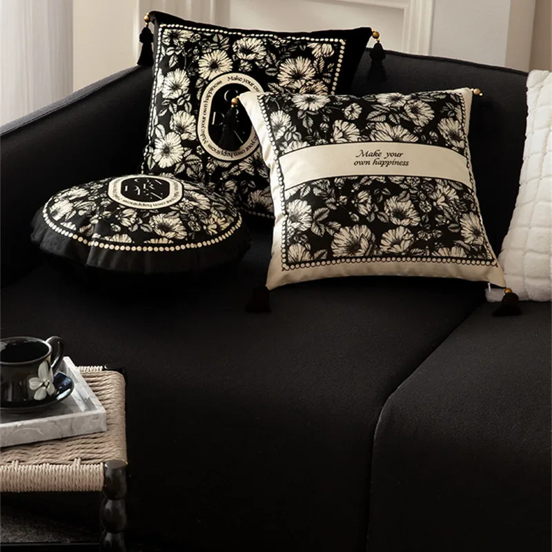 Luxury Velvet Cushion Cover Home Decoration, Black and White, Pillowcase Shell, Floral Farmhouse, Vintage Coach Sofa Bed and Car