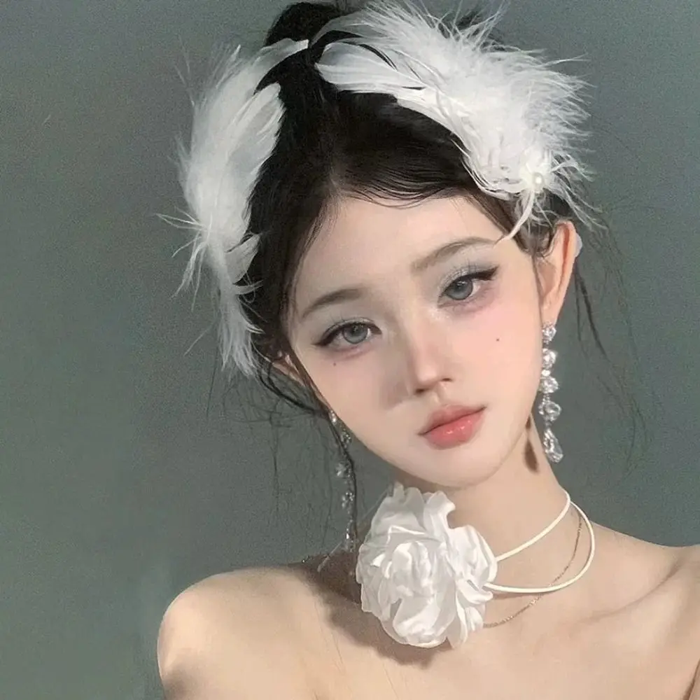 Mode Fee Witte Veer Haarspeld Elegante Zoete Parel Pluizige Haarspeld Haar Clip Voor Vrouwen Meisjes Haaraccessoires