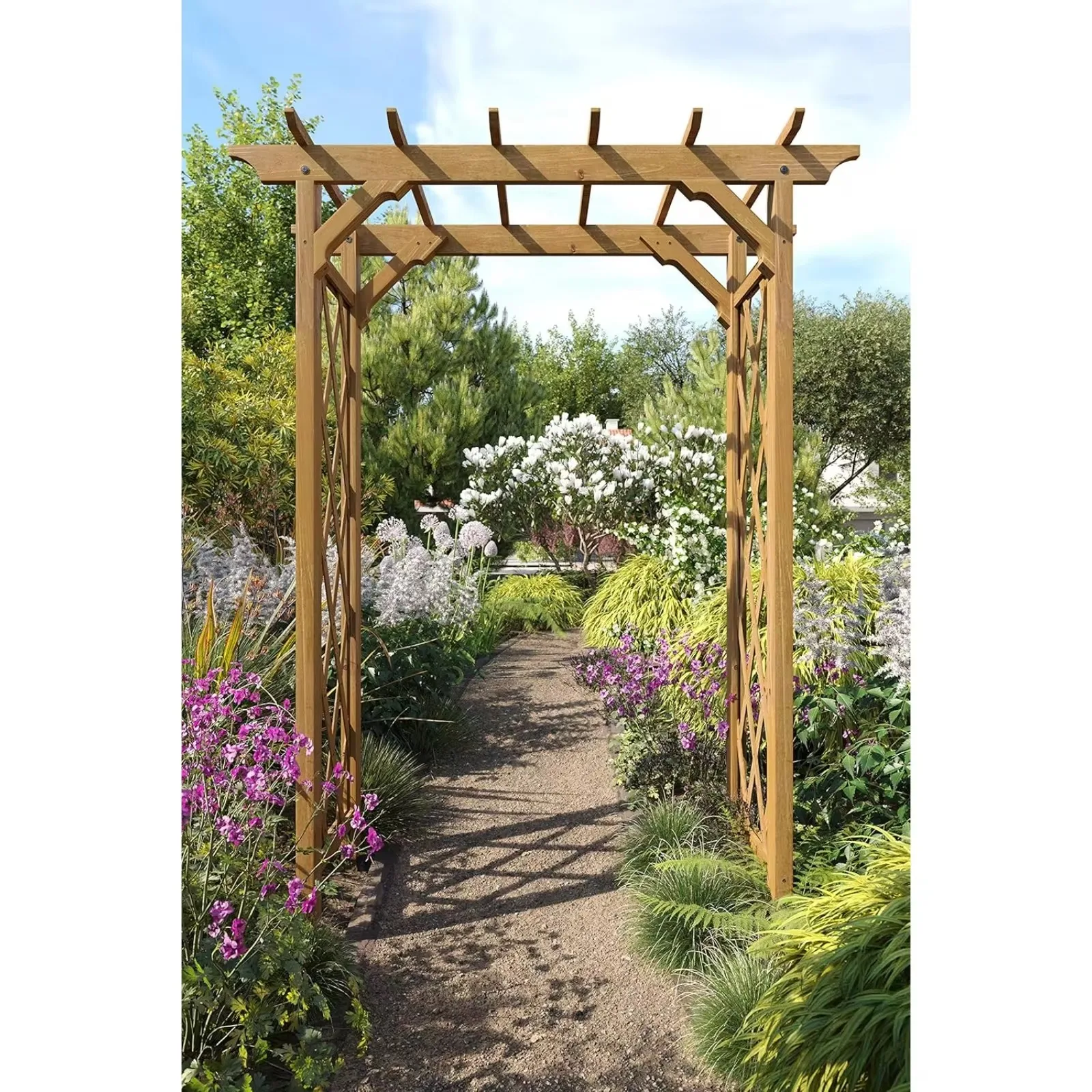 US Heartwood Cedar Wood Arbor, 55 inch x 88 inch, FSC, Golden Brown, Opening Width 51 inches, Garden Décor Shade Arch,