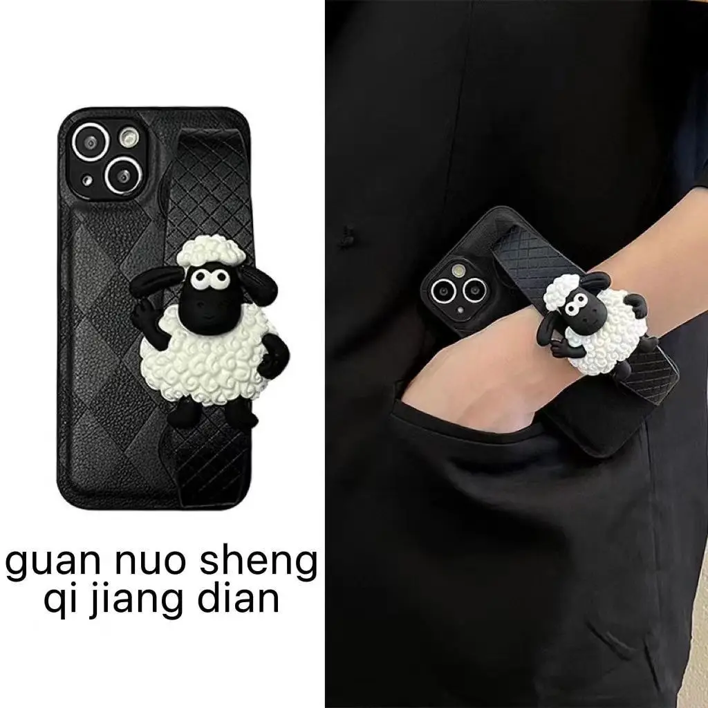 

For iPhone15 black and white iPhone12 Crossbody iPhone14 case iPhone11 wristband iPhone13pro