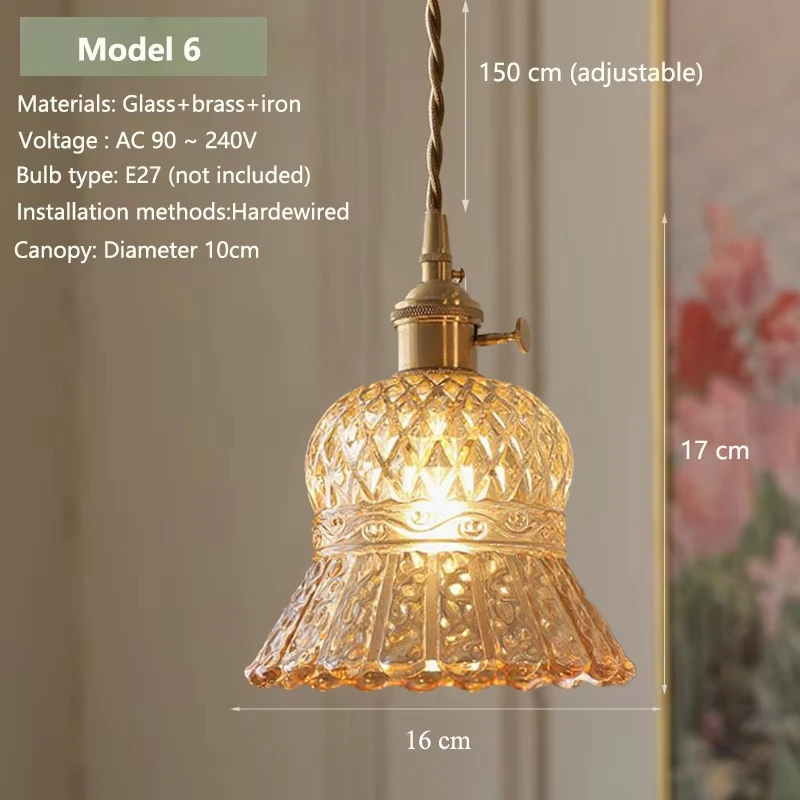 Hanglamp in meerdere stijlen Amberglas Lmapshade Messing Vintage bedlampje Verstelbare hanglamp Keukeneiland Eetkamer