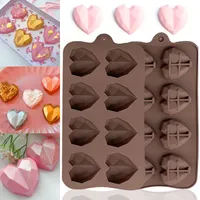 15/8 Cavity Diamond Heart Silicone Chocolate Mold 3D Heart Cake Accessories Molds DIY Ice Cubes Biscuit Pastry Baking Mould