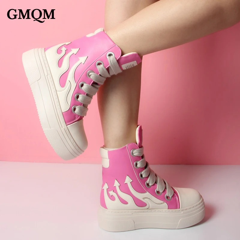 GMQM Classic Fashion Women\'s Ankle Boots Fire Platform Sports Sneakers Shoes Thick Sole Casual Round Toe Shoes Punk Gothic Style