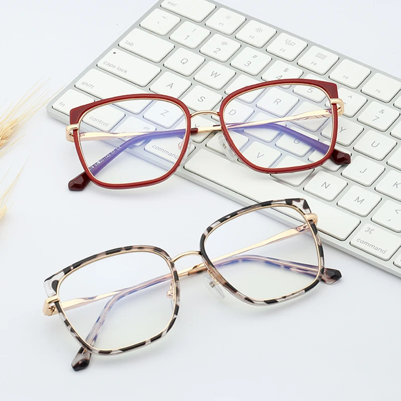 BEMORE Cat Eye Optical Glasses with Prescription Women High Quality Metal Anti Blue Light Glasses with Diopters Myopia Eyewear