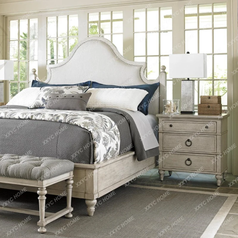 

Двуспальная кровать LX в стиле ретро для главной спальни виллы, французская деревенская кровать из дуба, мягкая, винтажная, класса люкс, высококачественная