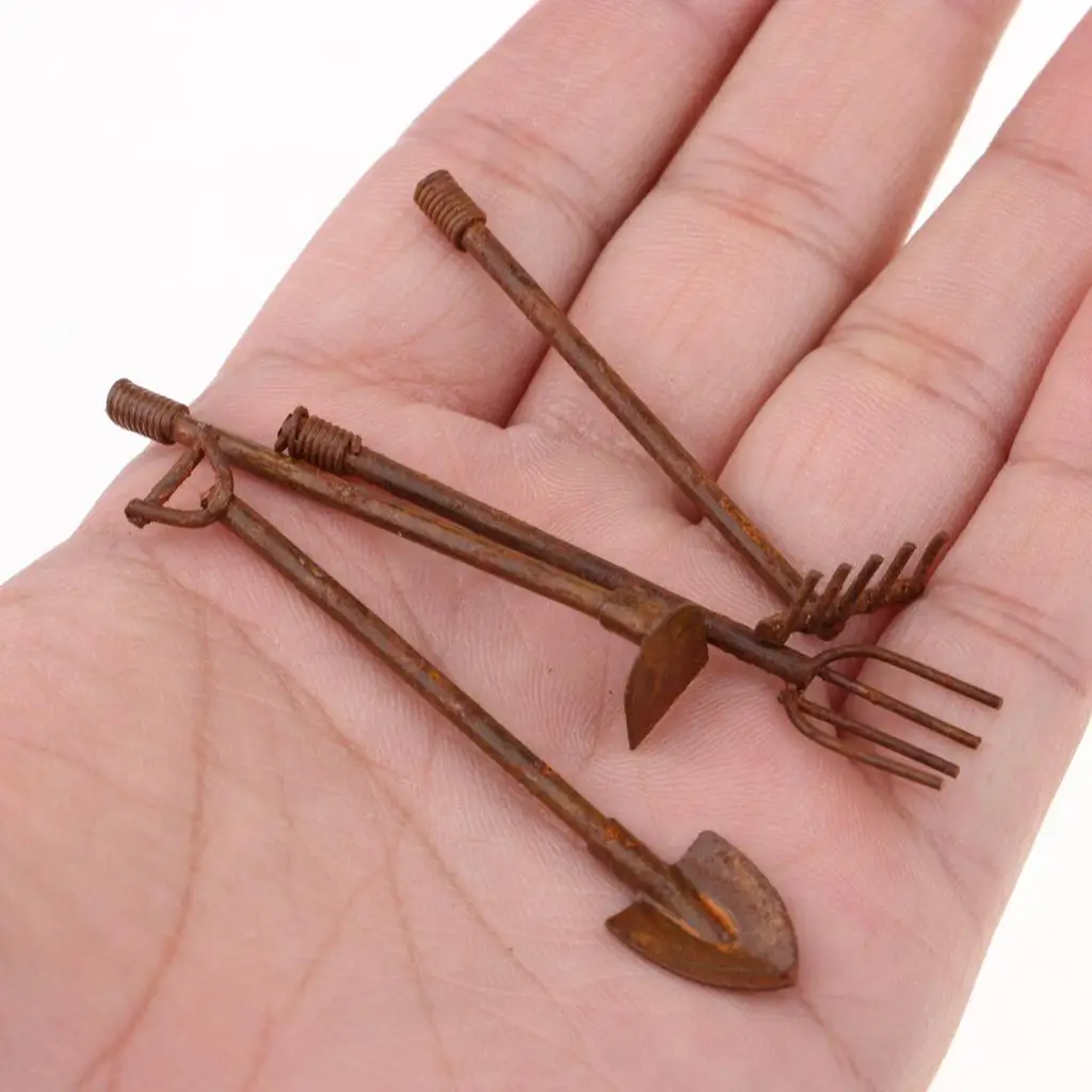 Miniature Garden Tools Set Bronze Alloy Decor Farming Shovels Dollhouse Props Accessories for 1 12 Scale