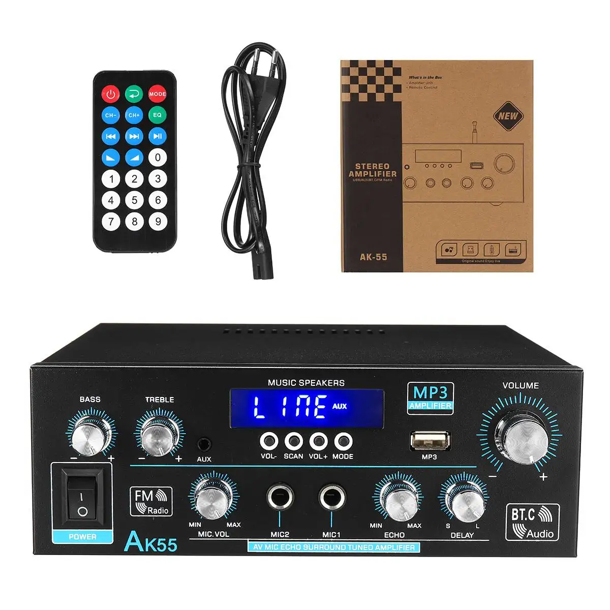 Amplificador de Potência Digital Hi-Fi AK55, Atualizado, Bluetooth 5.0, 110-240V, Sem Fio, Casa, Carro, Áudio, 1200W