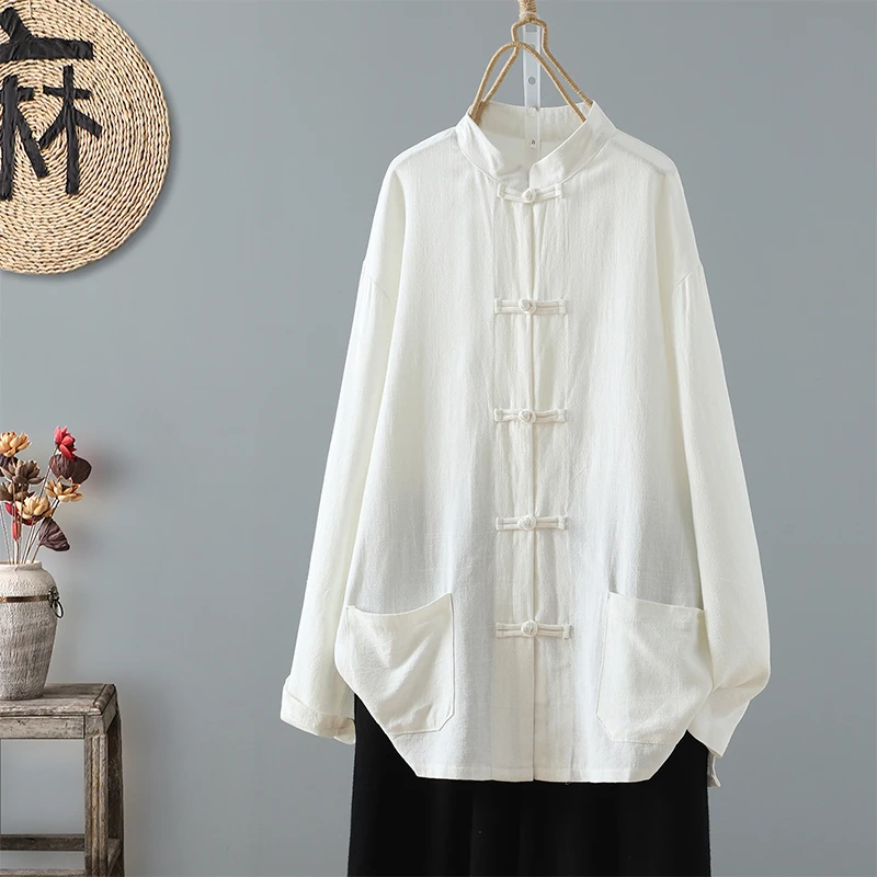 

plus Size Women's Cotton Linen Shirt Spring Autumn New Chinese Style Tai Chi Outerwear Top Quality Commute Fashion Artistic