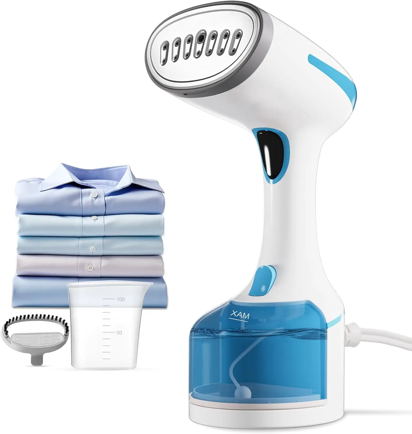 

Портативный ручной отпариватель мощностью 1500 Вт с щеткой 2-в-1, резервуар емкостью 250 мл, быстрый нагрев для одежды, приятный для путешествий, синий