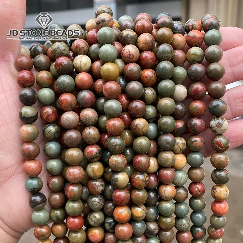 Natural Smooth Red Picasso Jasper 4 6 8 10MM Round Loose Strand Stone Bead For Jewelry Making Bracelets Necklace Accessory Diy