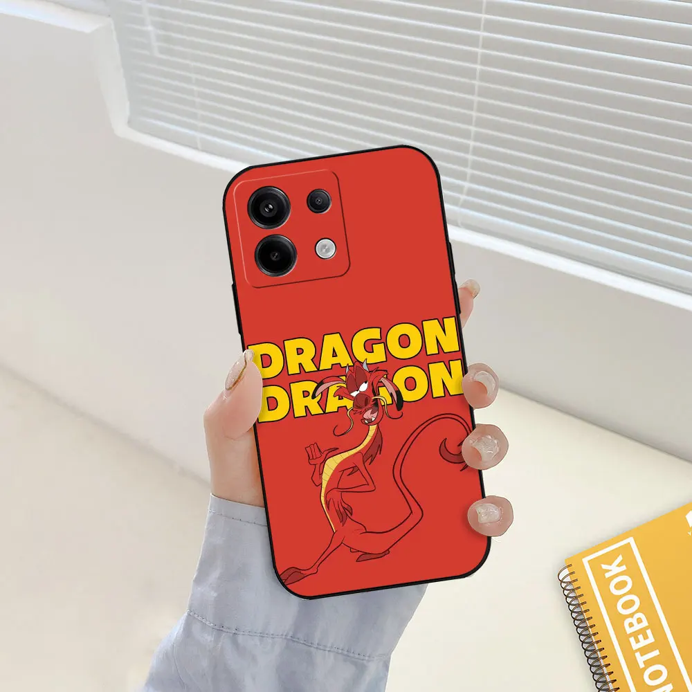 Disney Mulan Mushu Dragon Phone Case For Redmi Note 13 12S 12 12T 11 11E 10 9 9T 9S 8 7 6 11T Pro Plus Black Soft Silicone Cover